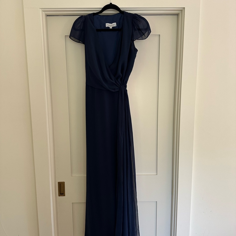 Joanna August Blue Wrap Tie Front Maxi Dress